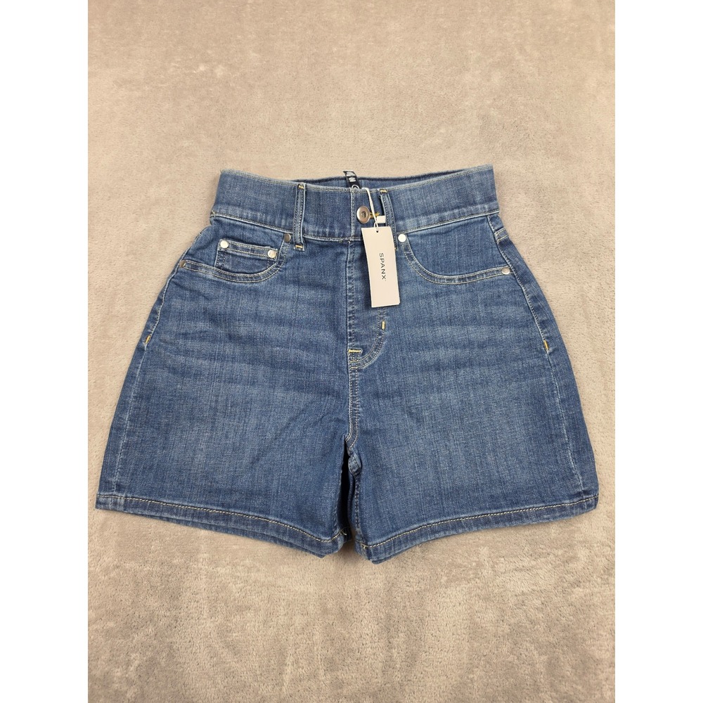 Spanx Denim Shorts Womens XS Vintage Indigo High Rise Pull On Stretch 5"